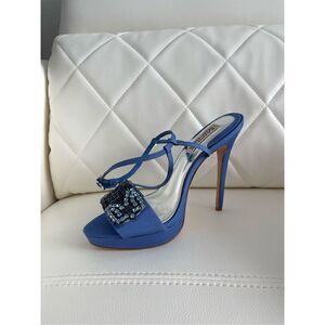 Badgley Mischka blue satin embellished beaded heels, size 7.5
